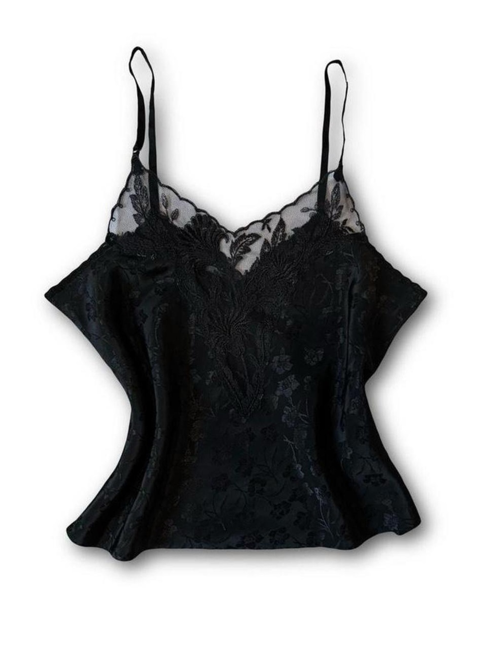 Black Lace Trim Satin Cami Top